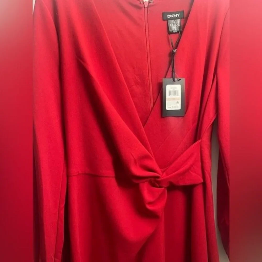 Red Dress, Long Sleeves, DKNY Brand - Picture 5 of 7